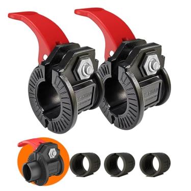 Imagem de ZY-HUAN Clipes de barra Grampos de barra de 2,5 cm Grampos de peso de liberação rápida de 2,3 a 3 cm para barras Grampos de barra olímpicos ajustáveis em vários tamanhos (vermelho + preto)