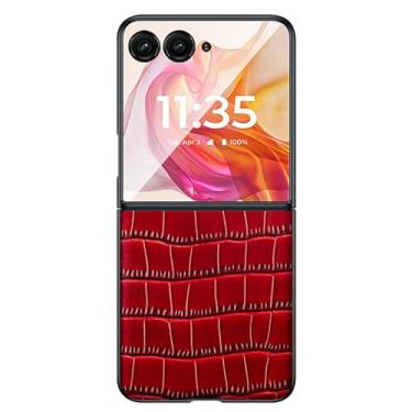 Imagem de LTLMYDAM Capa de couro genuíno para Moto Razr 50Ultra/50, capa fina clássica com estampa de crocodilo, borda macia, capa de proteção contra quedas, vermelha, 50Ultra