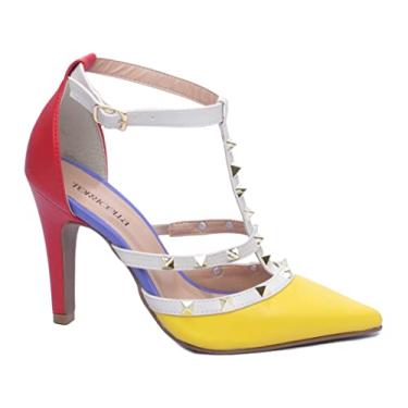 Imagem de Sapato Scarpin Off White Branco Vermelho Amarelo Torricella Genero:Feminino;Cor:Amarelo;Tamanho:34