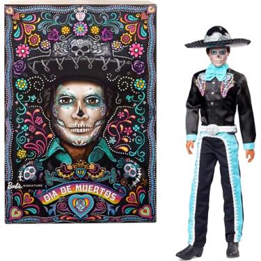 Imagem de Barbie Signature, Boneco de Coleção Ken Día de Muertos 2024 em Terno Preto com Detalhes em Azul Claro, Acessórios de Chapéu e Cinto