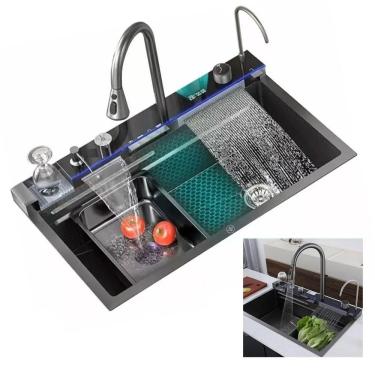 Imagem de Cuba Gourmet Inox Pia Premium Cozinha Torneira Mangueira Cascata Dispenser Dosador Painel