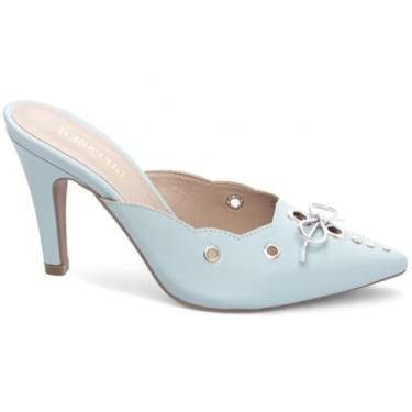 Imagem de Sapato Scarpin Mule Salto Médio Bico Fino Lacinho Feminino 9 cm (Azul Claro, BR, Adulto, Numérico, 36)