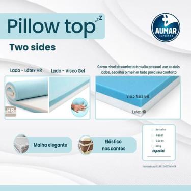 Imagem de Pillow Top Látex Hr + Visco Nasa Gel Two Sides Solteiro 88 X 6cm - Aum