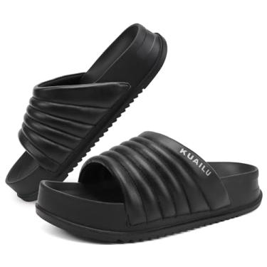 Imagem de KuaiLu Sandálias femininas com suporte de arco ortopédicas confortáveis e leves para recuperação de almofada, sandálias femininas casuais de couro para fascite plantar para uso interno e externo