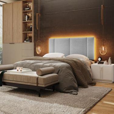 Imagem de Cabeceira Estofada Cama Box Casal com LED Moderna 140 cm - Tatite Deco