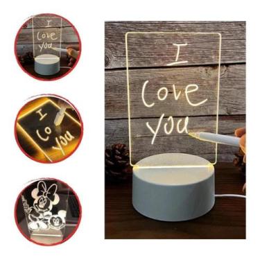 Imagem de Luminária Led Lousa Acrílica de Escrever 3D Acompanha Caneta e Pano de