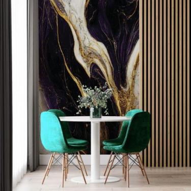 Imagem de Papel de Parede Painel 3D Mármore Branco Ouro Roxo 2M Revestimento Aut