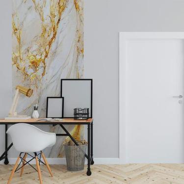Imagem de Papel de Parede Painel 3D Mármore  Branco Amarelo 1M Revestimento Auto