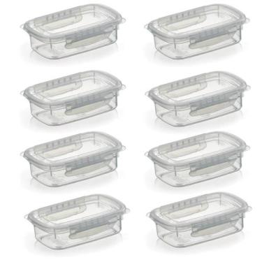 Imagem de Kit 8 Potes Alimentos 270 ML Com Tampa e Travas Transparente - Nitron