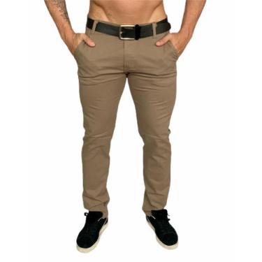 Imagem de calça jeans masculina slim caqui com lycra sarja com 4  bolso tradicio