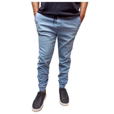 Imagem de Calça jogger masculino preto lisa e rasgada elastano jeans e sarja pro