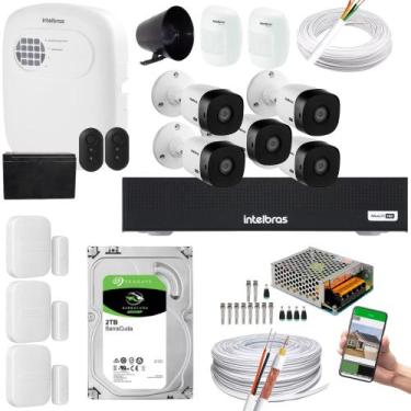 Imagem de Kit Cftv 5 Câmeras Intelbras 1120B Dvr 1008-C + kit Alarme+ivp 2000+xa
