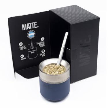 Imagem de Matte Conjunto de cabaça e bomba de erva mate de 184 g - Inclui DS Pro Box - Kit de conjunto de erva mate livre de BPA com canudo mate, design elegante, base antiderrapante (azul)