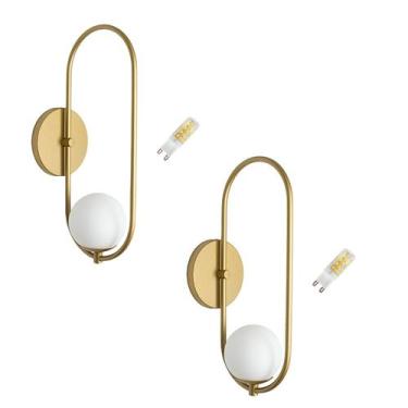 Imagem de Kit 2 Arandelas Parede Oval Jabuticaba Banheiro Dourado +Led - arandel