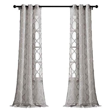 Imagem de Lush Decor Par de painéis de cortina de janela transparente com ilhós cinza Avon (213,4 x 96,5 cm)