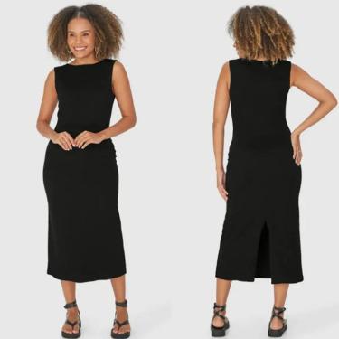 Imagem de Vestido midi trabalhado acinturado com fenda atrás Malwee