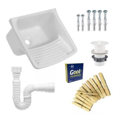 Imagem de Tanque de Plastico p/ Lavar Roupa 23L + Sifão + Veda Rosca + Grampo Ro