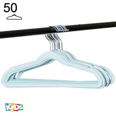 Imagem de Pacote com 50un Cabide aveludado Infantil 33cm Cor azul - TSSAPER