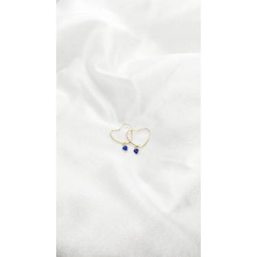 Imagem de Brinco Coração 1.9cm e Par Pingente Zircônia Azul Ouro 18k. - cjo