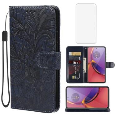 Imagem de Gufuwo Capa para Moto G84, Motorola G84 XT2347 Capa carteira com protetor de tela de vidro temperado, flor de renda couro PU flip porta-cartão de crédito capa para celular para Motorola Moto G84 5G