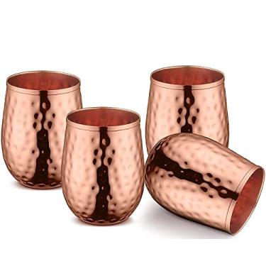 Imagem de BOLD & DIVINE Copos de cobre puro | Conjunto de 118 a 500 ml cada | Copos sem haste e taças de vinho | Copos de cobre martelado para vinho, água e mule de Moscou