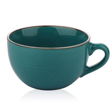 Imagem de VanEnjoy Caneca de café grande vintage verde e tigela de sopa, tigela gigante de cerâmica de 680 g com tampa, segura para micro-ondas
