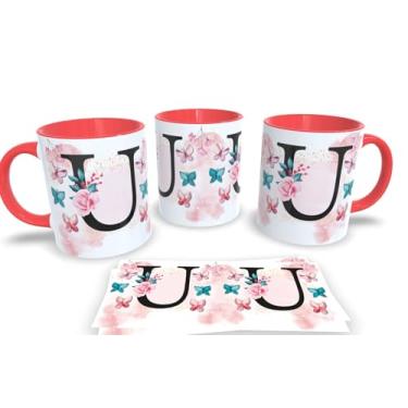Imagem de Caneca Vermelha de Porcelana Personalizadas Alfabeto iniciais Nomes (U)