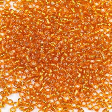 Imagem de Bala&Fillic Grânulos de semente de 4 mm com forro de prata laranja, cerca de 1200 peças/100 gramas no saco, 6/0 contas de vidro para artesanato para fazer pulseira e colar (laranja forrado com prata)