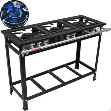 Imagem de Fogão Industrial 3 Bocas Duplas Baixa Pressão 30x30 Cozinha Gourmet