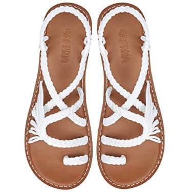 Imagem de Capana Sandálias rasas femininas de tecido - sandálias trançadas com tiras, sandálias de praia para mulheres verão elegante, sandálias boêmia de corda, sapatos femininos casuais de primavera,