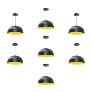 Imagem de Kit 7 Luminária Pendente Meia Lua 24cm Interior Amarelo Com Fiação 110