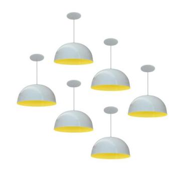 Imagem de Kit 6 Luminária Pendente Meia Lua 24cm Interior Amarelo Com Fiação 110