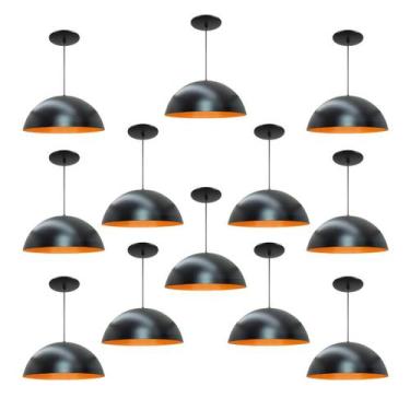 Imagem de Kit 12 Luminária Pendente Meia Lua 40cm Com Interior Laranja Fiação 11