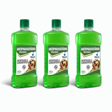 Imagem de Kit 3 Shampoo Antipulgas Carrapatos Cães World 500ml