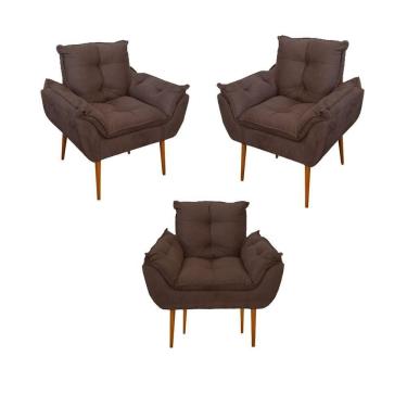 Imagem de Kit 03 Poltronas Opala Confortável Sala, Quarto Cor:marrom