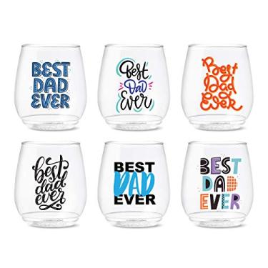 Imagem de TOSSWARE POP 400 ml Vino Best Dad Ever Series, conjunto de 6, óculos recicláveis, inquebráveis e com estampa de plástico transparente