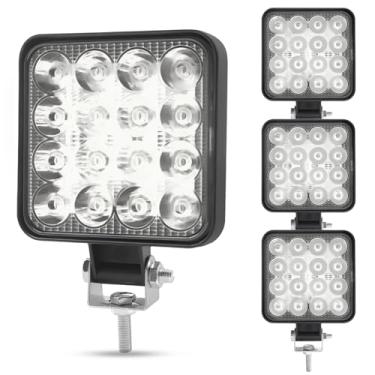 Imagem de YnGia Luzes LED 4x4 Quadradas Led Off Road 4 peças Luzes de neblina LED 12 V 3,3 polegadas Luz de condução para caminhão, trator, carro off-road, quadriciclo, barco, carro, escavadeira, branco