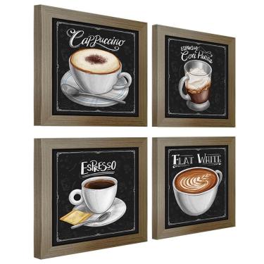 Imagem de Quadro Decorativo Café Expresso Padaria 20X20Cm 4 Un Madeira