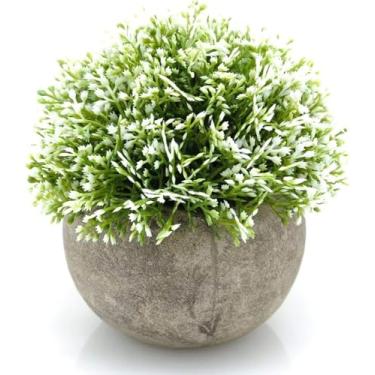 Imagem de Velener Mini buxo verde sálvia em vaso com flores amarelas topiaria plantas artificiais para decoração de interiores