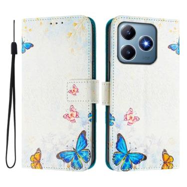 Imagem de Capa carteira para Realme C61 4G, 3 compartimentos para cartão, 1 compartimento para dinheiro, capa flip de couro PU com padrão fofo, capa com fivela magnética à prova de choque, compatível com sem