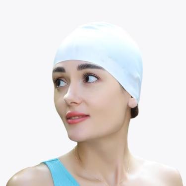 Imagem de Touca de natação branca touca de natação de silicone para homens, mulheres, meninos, meninas, jovens