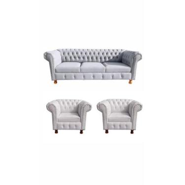 Imagem de 1 Sofá 1.80 + 2 Poltronas Chesterfield Luiz XV Corano Branco / barbear