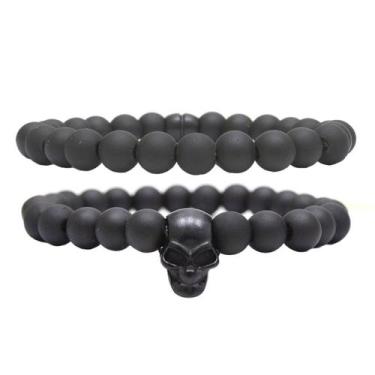 Imagem de Kit C/02 Pulseiras de Bolinha Masculina Caveira All Black - GRANADO AC