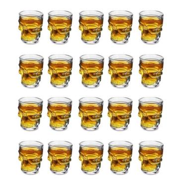 Imagem de 20 copo vidro dose shot caveira 50ml cachaça tequila grosso - Rio Tiju