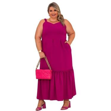 Imagem de Vestido feminino longo de alças largas com elastico todo forrado e bol