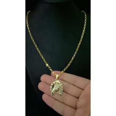 Imagem de Cordão tijolinho 3mm + pingente ferradura - banhado a ouro 18k - ToJoi