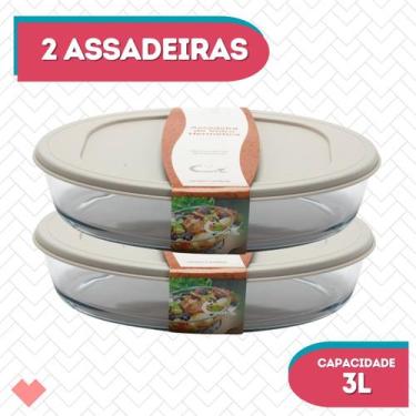 Imagem de Kit 2 Assadeiras Com Tampa 3L Oval Vidro Temperado Forno - CasaVita, O