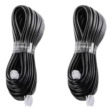 Imagem de Kit 2 Extensão 5 Metros Lisa Fio Chato Telefone E Fax Preto 127v/220v 