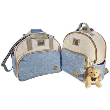 Imagem de Bolsa Maternidade Bebe Jeans Média + Mochila + Trocador + Urso Chaveir