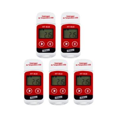 Imagem de Kit 5 Datalogger Digital Escala -30 A 70C 32000 Dados Termômetro C F U